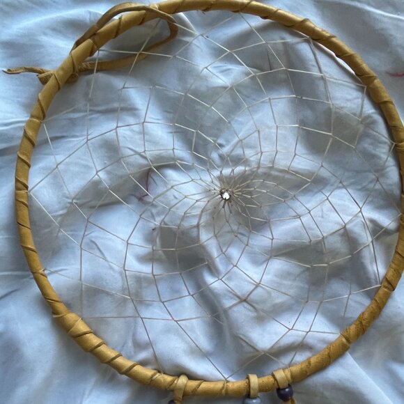 Lot of 5 Dreamcatcher Style Wall Hangings Leather Wrapped Hoops Beads & Feathers - Picture 6 of 10